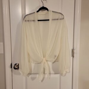 Cream Sheer Tie-Front Blouse